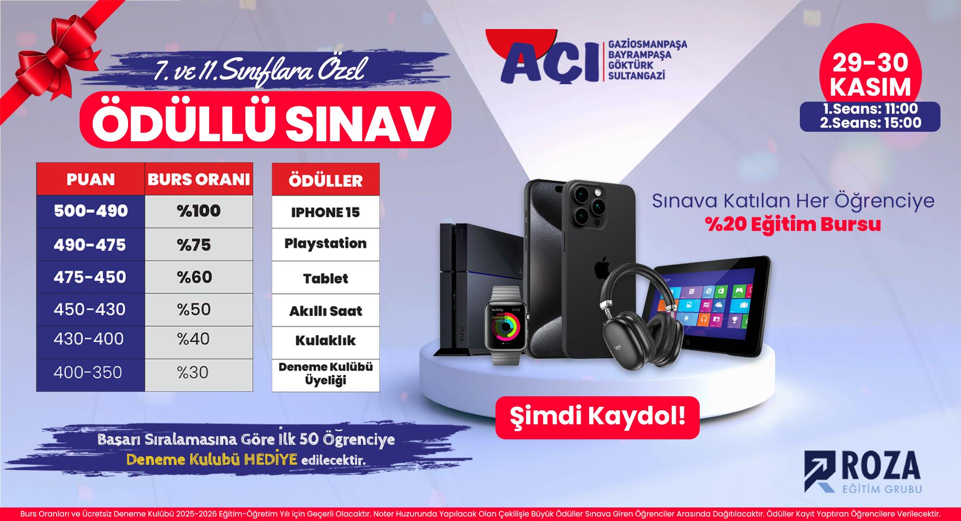7 ve 11.Sınıflara Özel Ödüllü Bursluluk Sınavı 